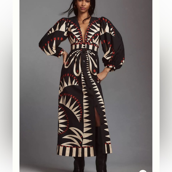 FARM Rio Dresses & Skirts - Farm Rio Coconut Grove Puff-Sleeve V- Neck Maxi Dress